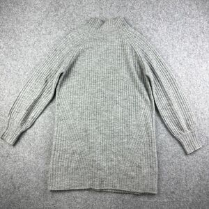 Olivia Grey Mini Sweater Tunic Dress Womens M Gray Knit Bishop Sleeve Mock Neck*